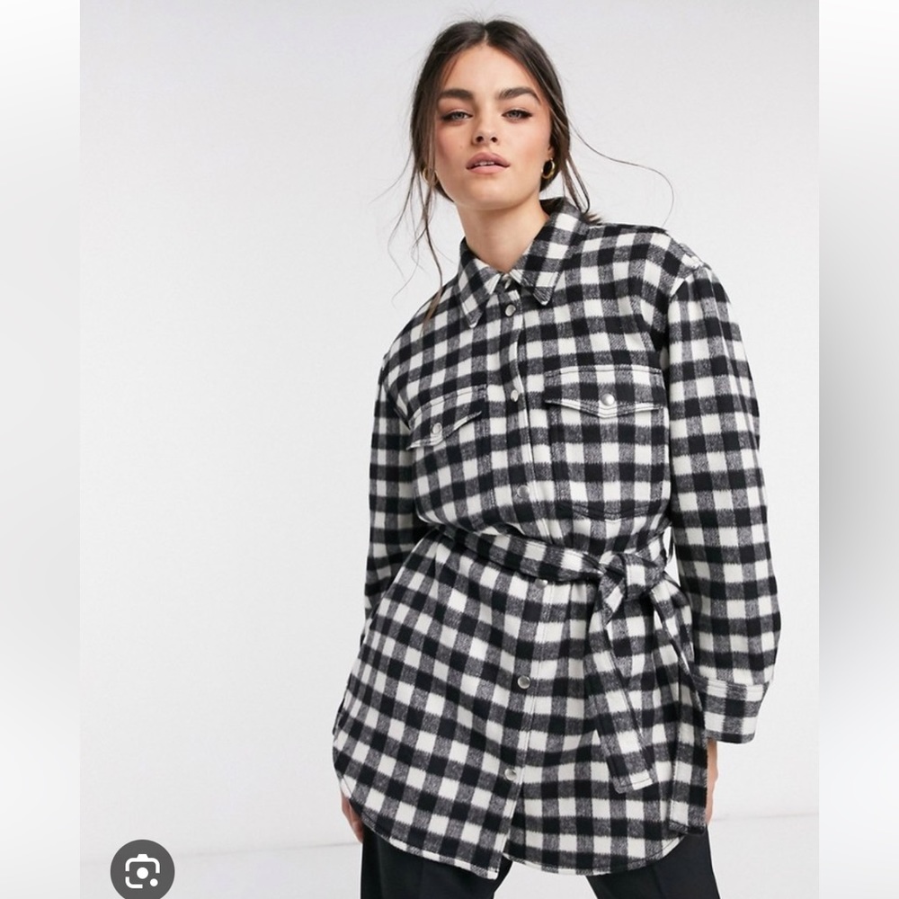 And other stories & gingham longline belted jacket